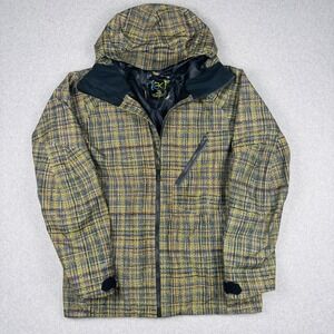 Burton AK Gore-Tex Snowboard Jacket Mens Medium Green Plaid Hooded Shell